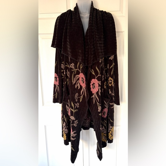 Johnny Was Sweater Biya Floral Embroidered Boho Duster Cardigan Wrap size Large - Picture 3 of 16